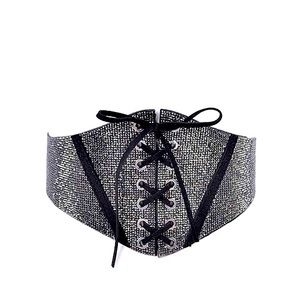 Black & Hematite Rhinestone Corset Statement Belt